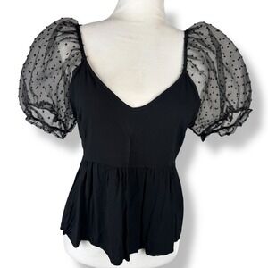Womens Babydoll Peplum‎ Top Size L fits Medium Puff Sleeve Coquette Fairy Grunge